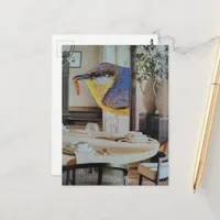 bird in the dining room surreal collage art postcard