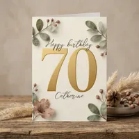 Elegant Gold Numbers Botanical 70th Birthday Card