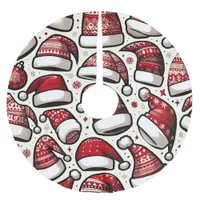 Seamless pattern Christmas hats Brushed Polyester Tree Skirt