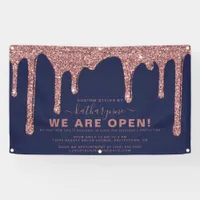 Navy Blue Rose Gold Sparkle Glitter Drips Business Banner
