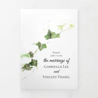 Green English Ivy Vine Watercolor Wedding Tri-Fold