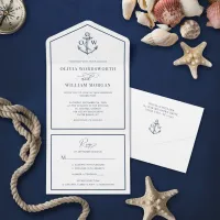 Elegant Nautical Anchor Monogram Frame Wedding All In One Invitation