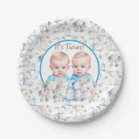 Twin Boy's Baby Shower Watercolor Animals Paper Plates