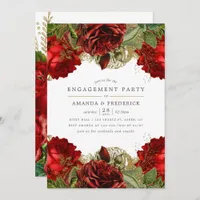 Burgundy Red and Gold Vintage Engagement Party Invitation