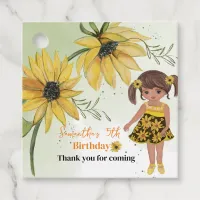 Little Sunflower Watercolor Fifth Girl Birthday Favor Tags