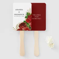 Burgundy Red and Gold Vintage Shabby Roses Wedding Hand Fan