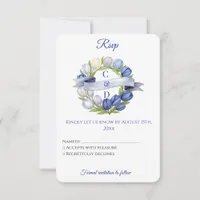 Elegant Watercolor Tulip Wreath Wedding Blue Ivory RSVP Card