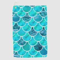 Mermaid scale pattern turquoise green blue golf towel