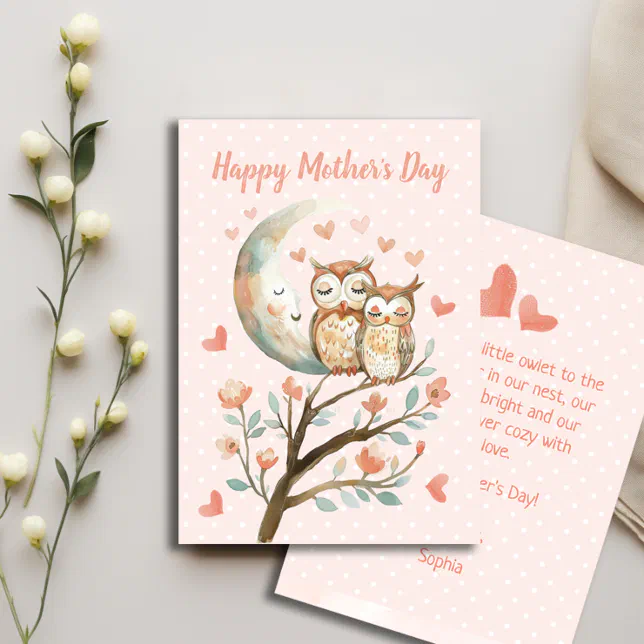 Little Owlet With Mom Love Happy Mothers Day Card