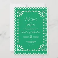 Mexican Green Papel Picado Traditional Wedding Invitation