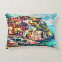 Coastal Charm Italy Cinque Terre Watercolor | Accent Pillow