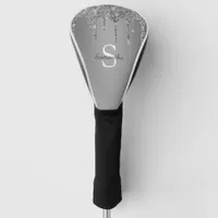 Silver Glitter Drips Sparkle Monogram Name Golf Head Cover
