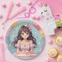 Cute Anime Girl's Birthday Party Paper Plates