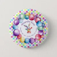 Cute Colorful Watercolor Bunny and Polka Dots Button