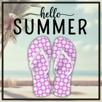 Cute Floral Daisy Pattern Pink and White Summer Flip Flops