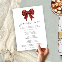 Red Glitter Bow Progessive Christmas Party Invitation