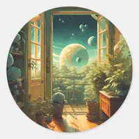 Out of this World - Room with a planetary View Classic Round Sticker