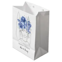 Cute pretty girl with blue watercolor roses-Floral Medium Gift Bag