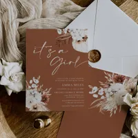 Terracotta Boho It's a Girl Baby Shower Invitation