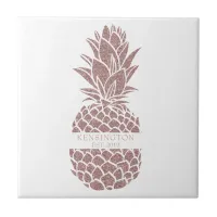 Modern Blush Pink Glitter Pineapple Name Ceramic Tile