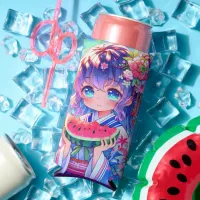 Pretty Anime Girl Eating Watermelon Seltzer Can Cooler