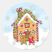 Festive Gingerbread Men and House Christmas Classic Round Sticker