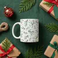 Rustic Pine Branch Pattern Holiday Coffee Mug