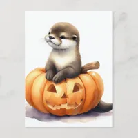 Cute Watercolor Halloween Otter Postcard