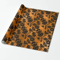 Black and Copper Vintage Damask Pattern Wrapping Paper