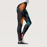 Neon Bloom: Enigmatic Garden of Lights Leggings