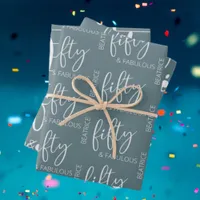 Personalized 50 and Fabulous Modern Script  Wrapping Paper Sheets