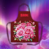 Monogrammed Name Pink Roses | Apron