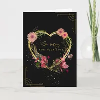 Elegant Black and Gold Floral Heart Sympathy Card