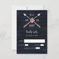 Navy Barn wood country chic wedding RSVP Card