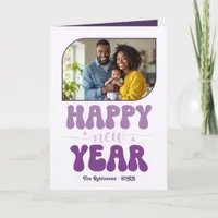 Velvet Orchid Happy New Year Retro Groovy Photo Holiday Card