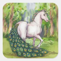 A Beautiful Unicorn Peacock Square Sticker