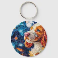 Colorful Cocker Spaniel Dog Portrait Keychain