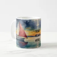 Boat watercolour on sea paint dripping coffee mug