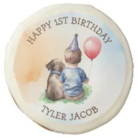 Personalized Boy's First Birthday | Baby and Puppy Sugar Cookie