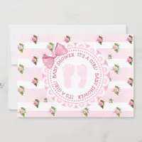 Pink Floral Roses ts a girl Baby Shower Invitation