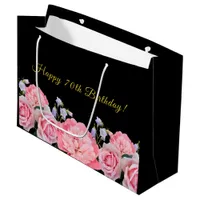 70th birthday black pink florals large gift bag