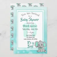 Teal Elephant Baby Shower Invitation