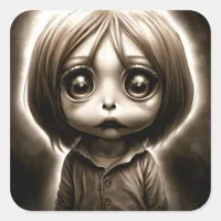 Little Scary Kid with Big Eyes Chibi Square Sticker