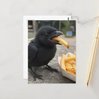 Cute Baby Crow Eating French Fries Postcard