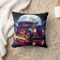 Classic hot rod racing under a full moon throw pillow