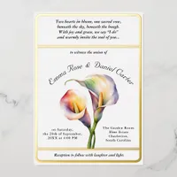 Elegant Romantic Calla Lily Soft Watercolor Pastel Foil Invitation