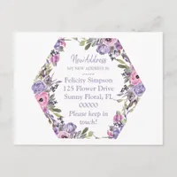 Moving Notice New Address|Purple Floral Geometric  Postcard