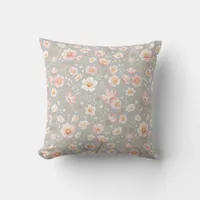 Feminine Flower Blooms in Pink and White Gray Throw Pillow