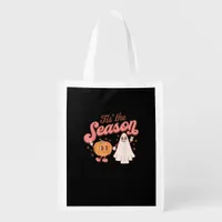 Tis The Season Pumpkin Boo 60s 70s Halloween Costu Grocery Bag