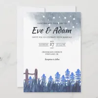 Starry Night Pine Meadow Watercolor Winter Wedding Invitation